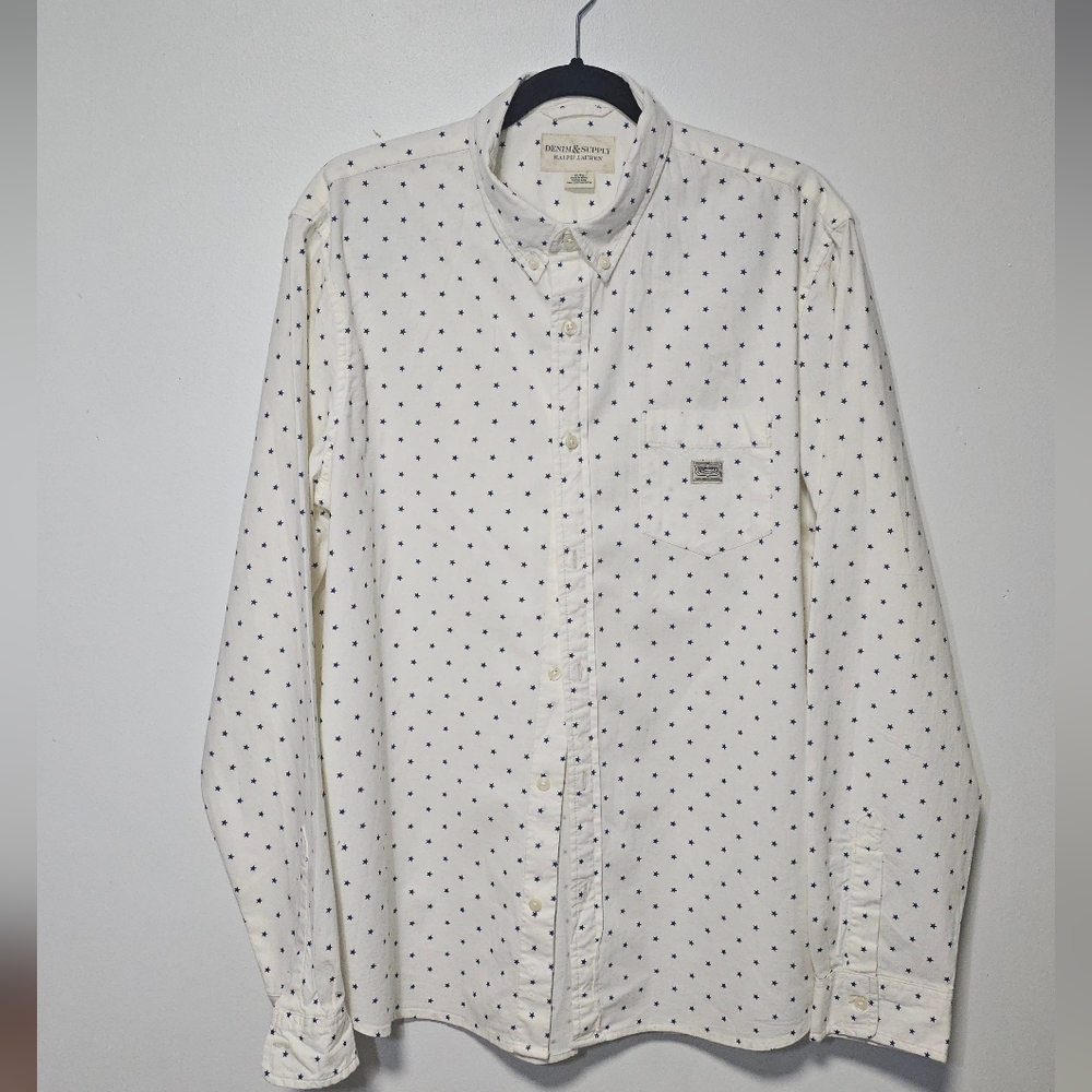 Vintage Denim & Supply Ralph Lauren Button-Down Shirt with Navy Stars Print - Picture 1 of 5